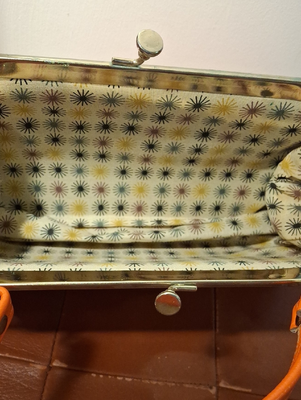 Vintage Orange Leather Top-Handle Frame Bag with Coin Pouch - Picture 6 of 9